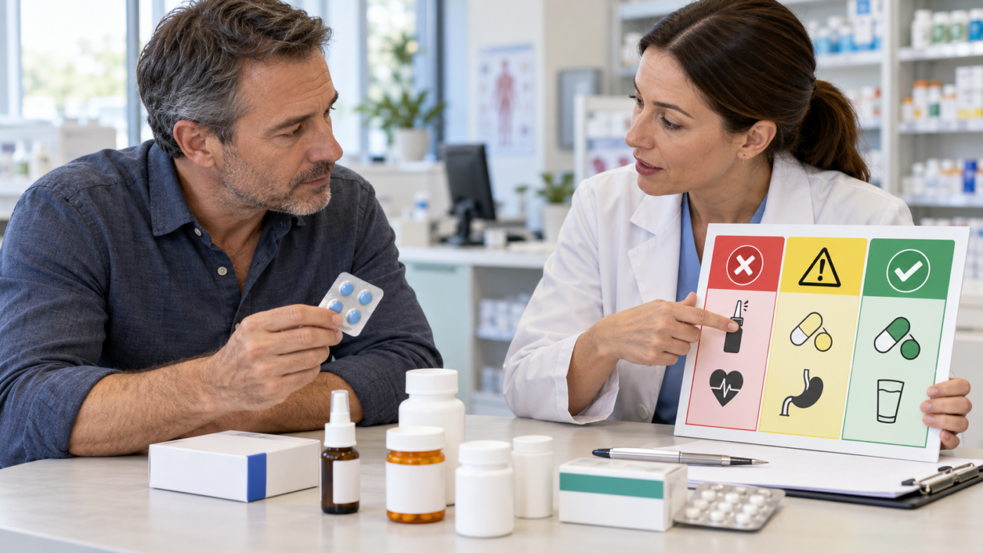 arts wijst man aan welke medicijnen hij niet mag gebruiken tijdens het gebruik van erectiepillen